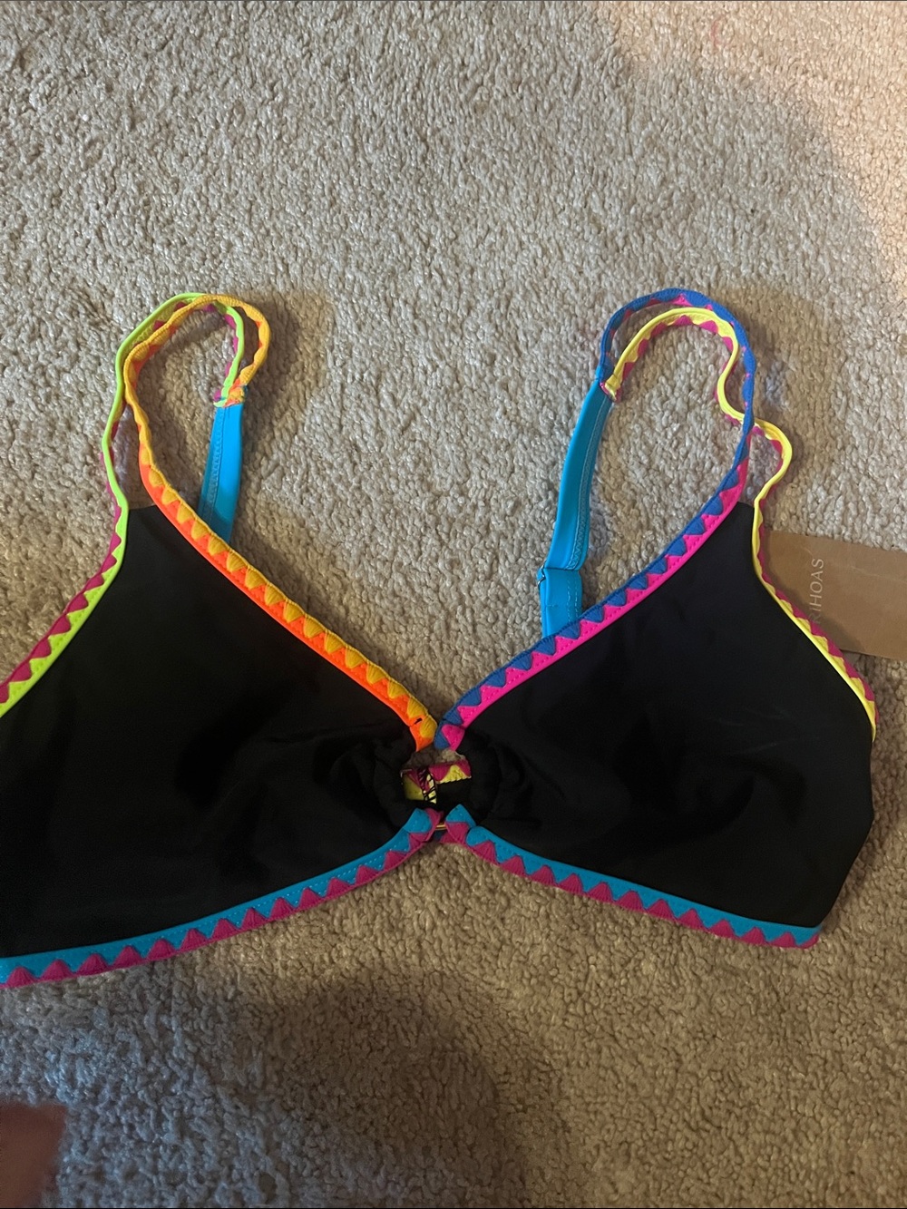 Black Women's Two-Piece Bikini Set with Neon Trim one top and two bottoms, NWOT - Picture 3 of 7